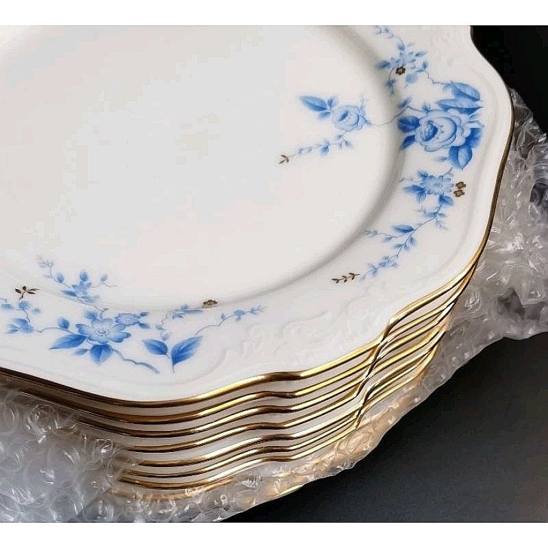 Noritake 21.5cm Made in Japan Blue Flowers Ivory China Dessert Plate ...