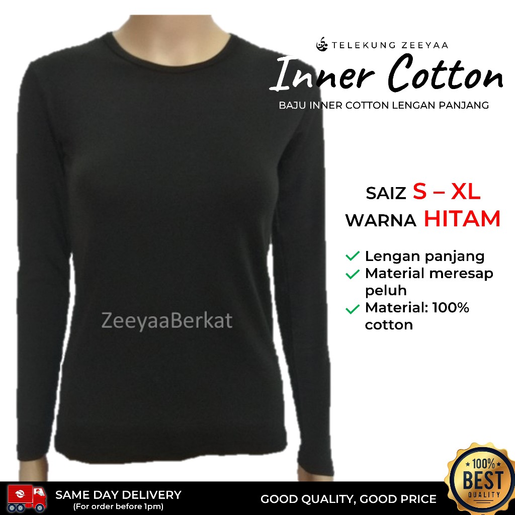 Inner Hitam Baju Blouse Perempuan Lengan Panjang Cotton | Shopee Malaysia