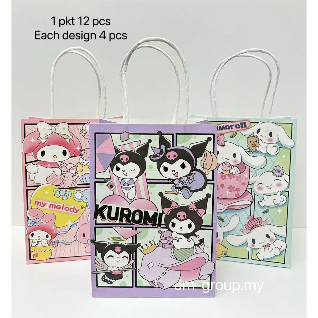 12PCS Cartoon Kuromi Theme Sanrio Cinnamoroll Melody Handbag Kraft ...