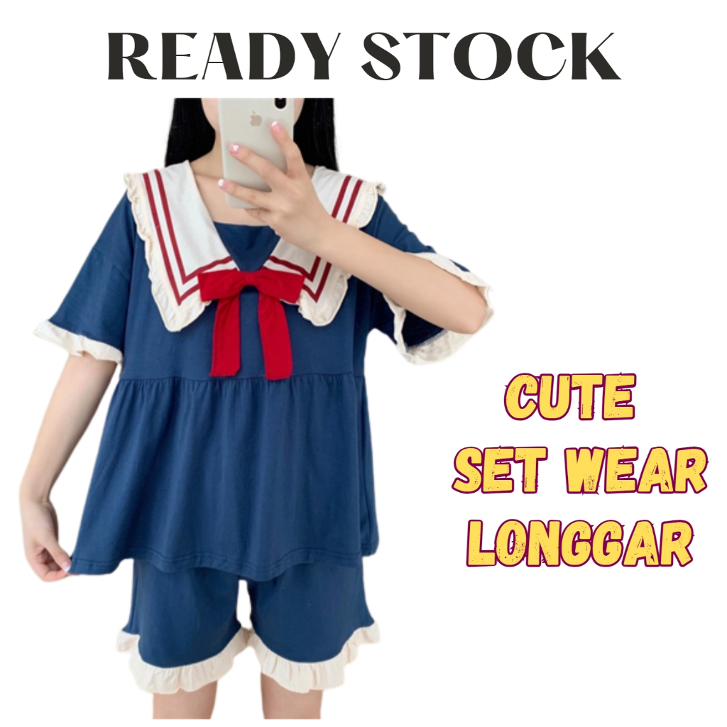 Malaysia Ready Stock Pajamas Women Sleepwear Cute Sailor Collar Bow ...