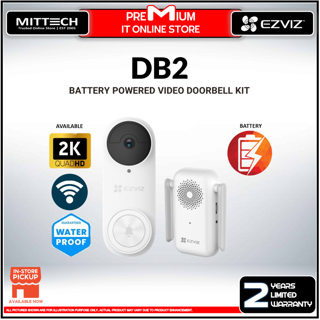 Ezviz IP Camera CCTV DB2 Battery Powered Video Doorbell | 2K Image ...