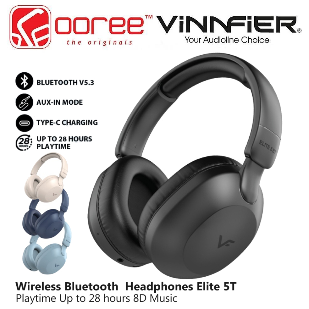 VINNFIER ELITE 5 BT WIRELESS BLUETOOTH HEADPHONES V5.3 WITH PLAYTIME UP TO  28 HOURS 8D MUSIC HEADSETS