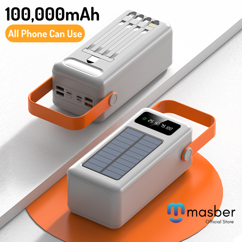 MASBER Solar Powerbank 100000mAh solar with 4 Cable Power Bank Besar T