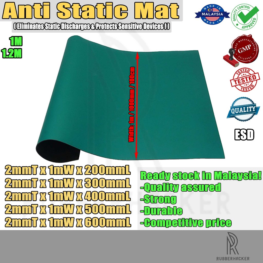 Anti-Static Rubber ESD Mat, rubber sheet, rubber mat 2mmT x 1mW (200mm ...