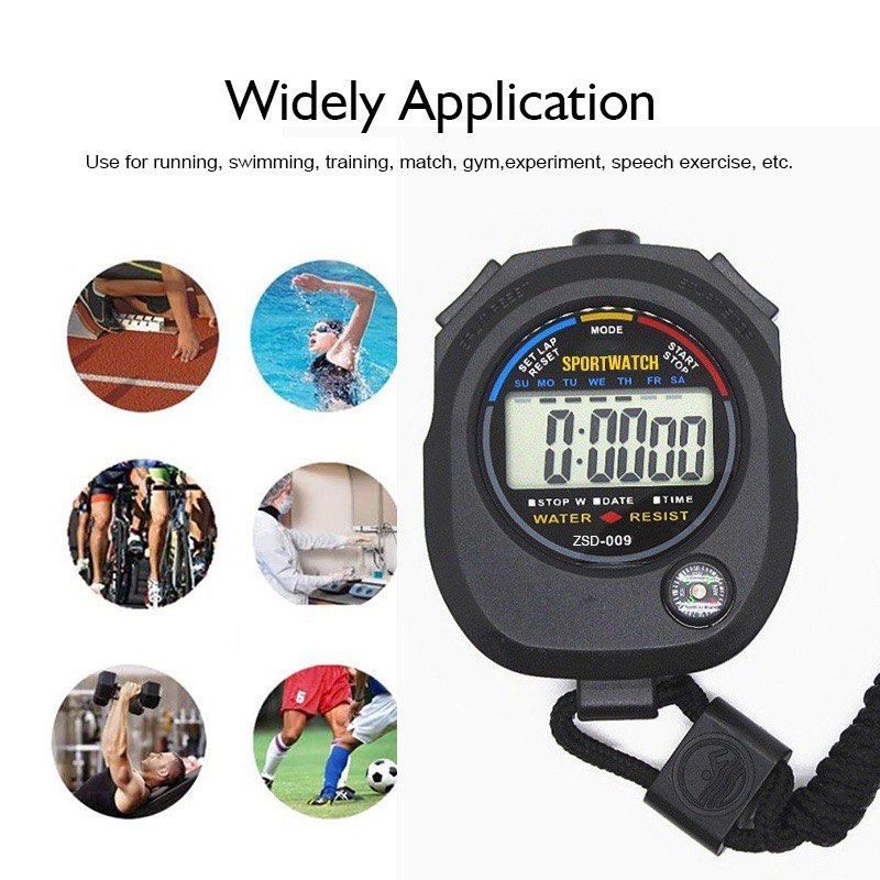 Waterproof Digital Sports Stopwatch with LCD Display, Compass, and ...