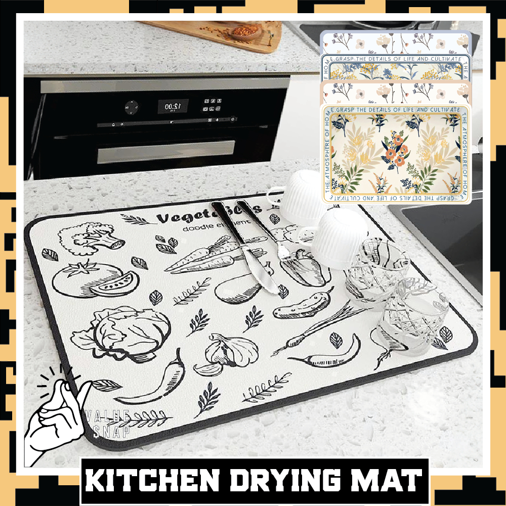 Dish Drying Mat Rubber Drain Pad Super Absorbent Drainer Mats Tableware ...