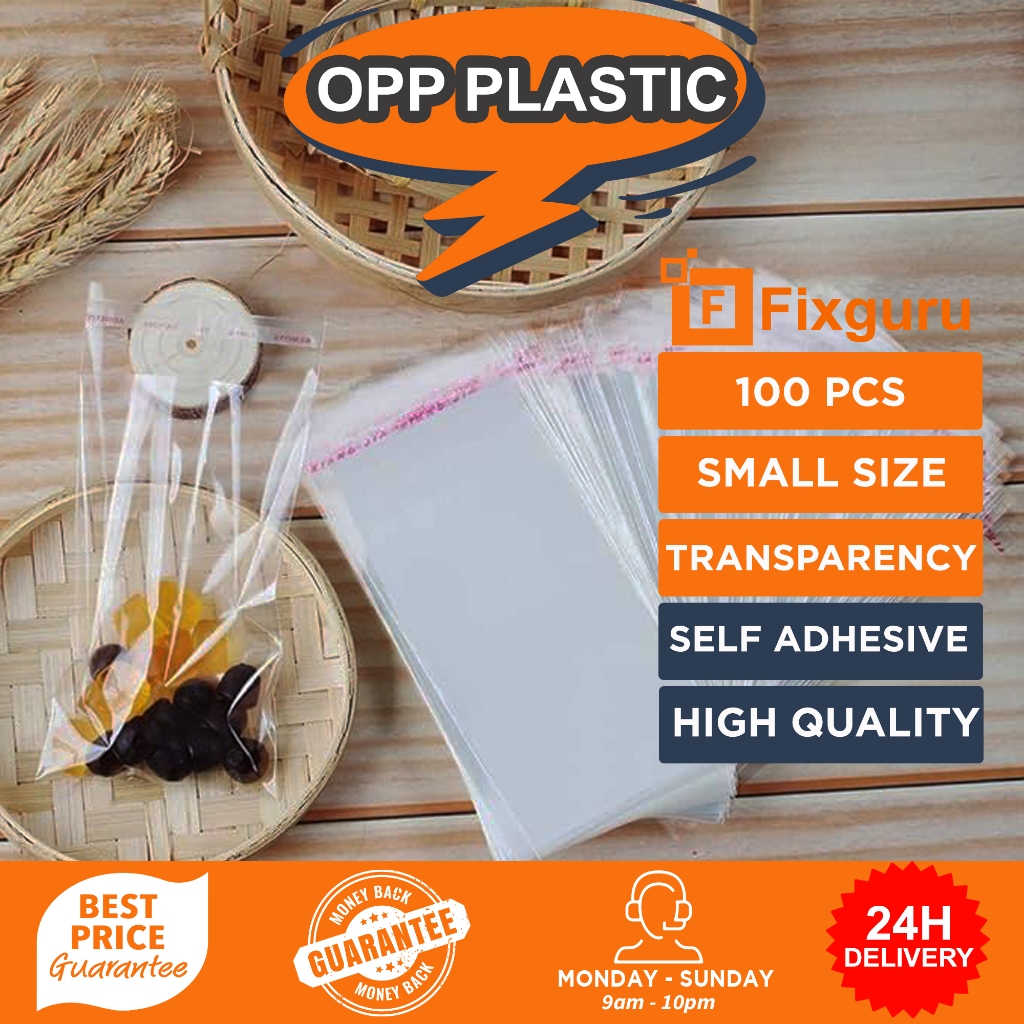 Fixguru - 100pcs OPP Plastic Bag Clear Transparent Self-Adhesive ...