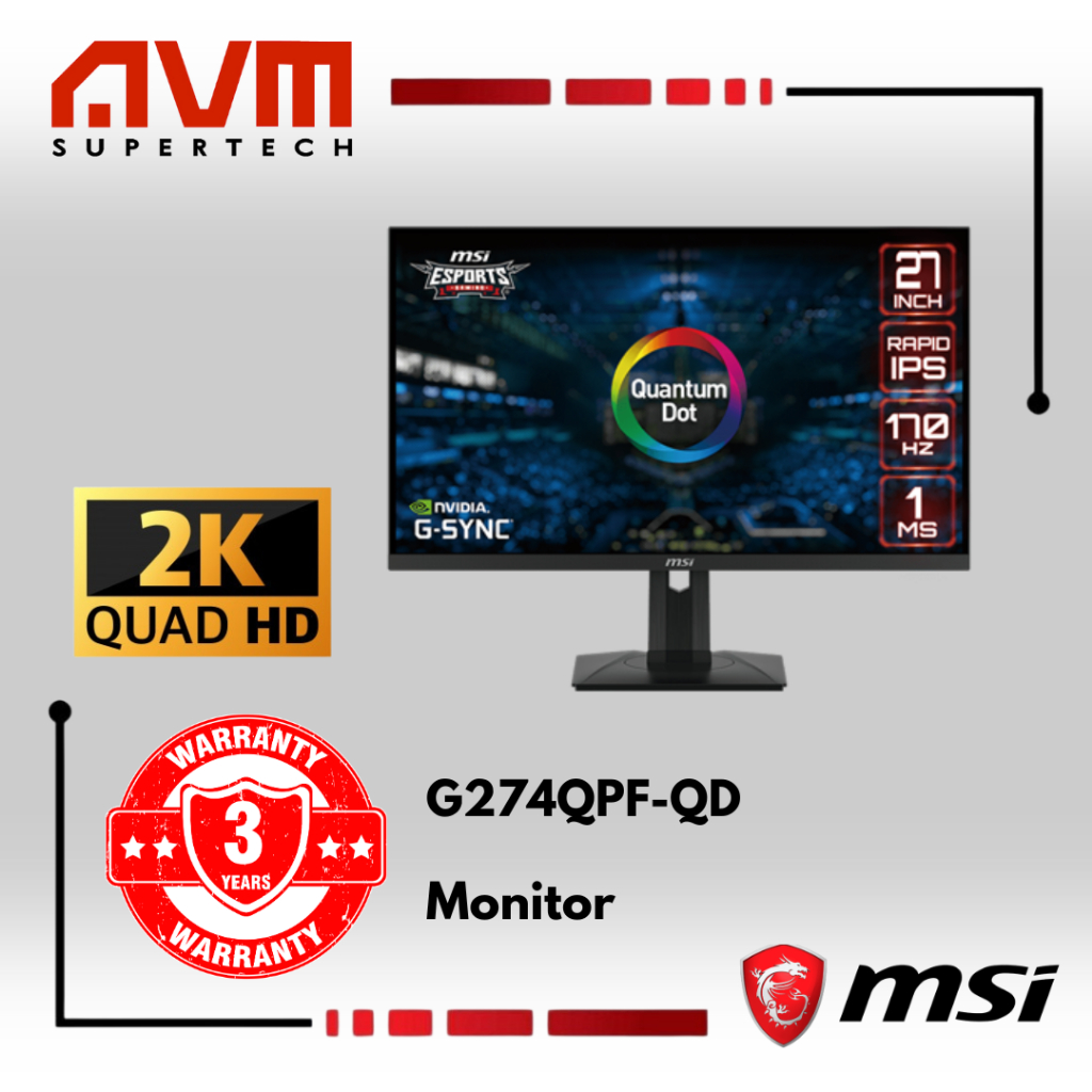AVM MSI G274QPF-QD 27" 2560 x 1440 (WQHD) 170Hz Gaming Monitor | Shopee ...