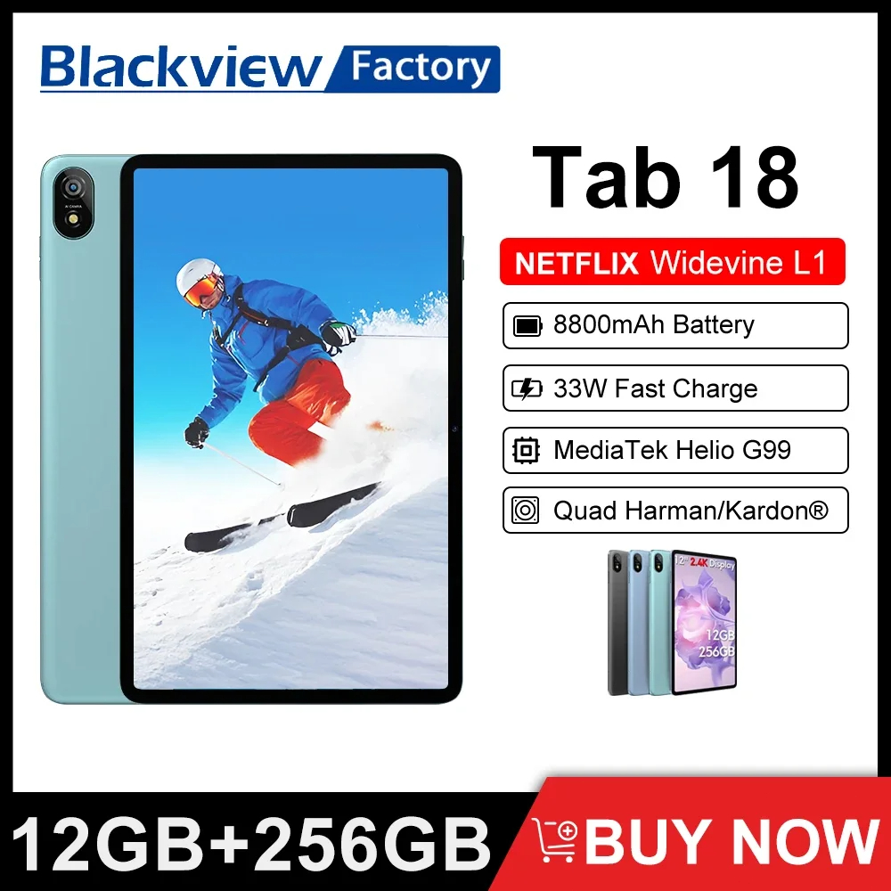 World Premiere】12 inch Blackview Tab 18 Tablet 8GB/12GB 256GB 16MP 2.4K  FHD+ Display 8800mAh Battery Widevine L1 MTK Helio G99 - AliExpress