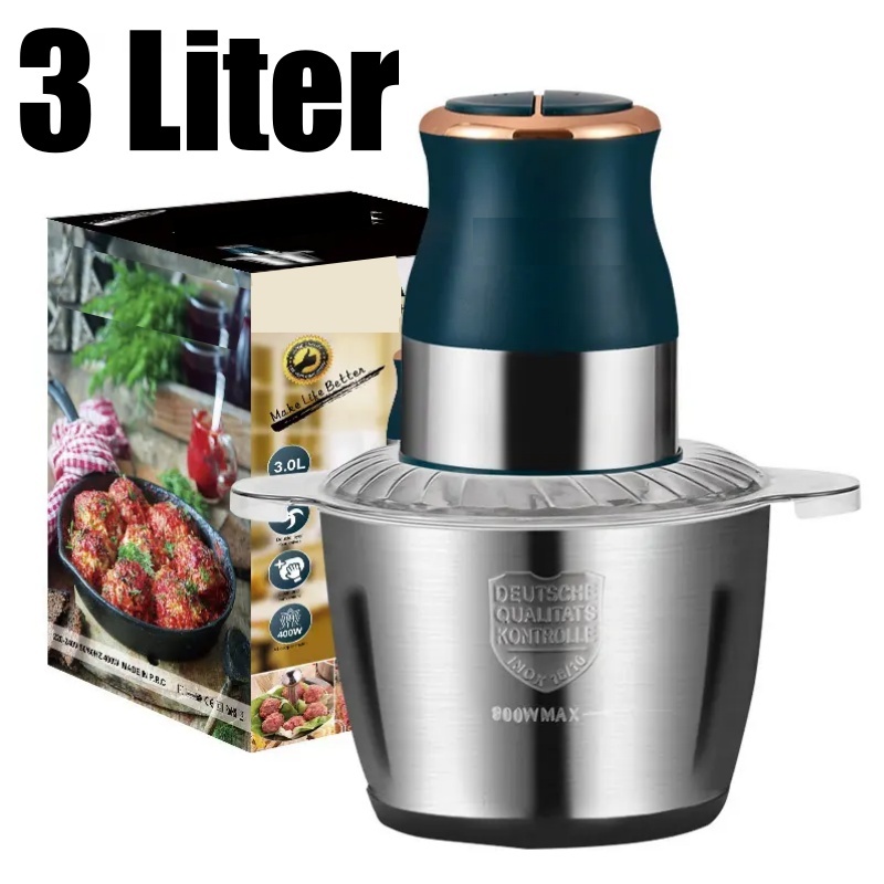 2L Stainless Steel Electric Meat Mincer Chopper Food Processor Blender  Grinder-Pengisar Daging Sayur Besi Tahan Karat