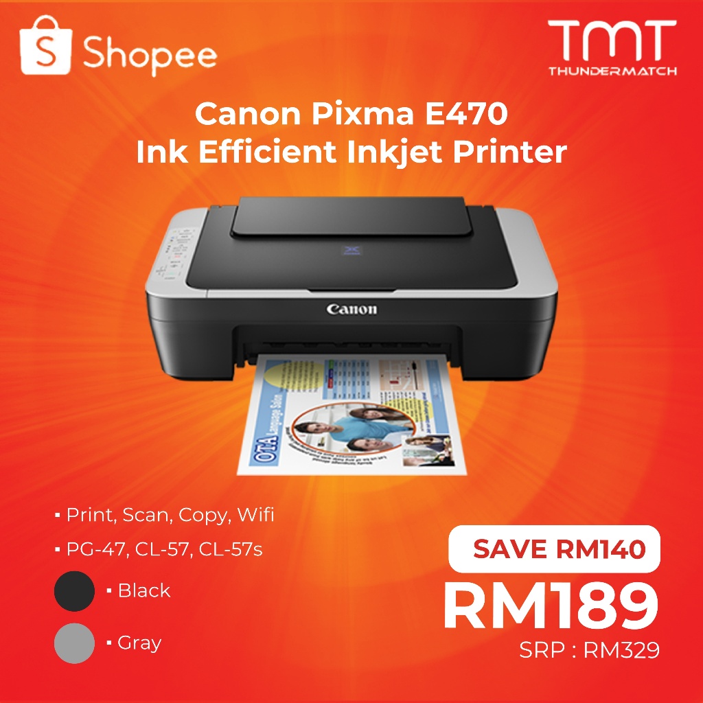 Canon Pixma E470 Ink Efficient All in 1 Inkjet Printer Shopee Malaysia