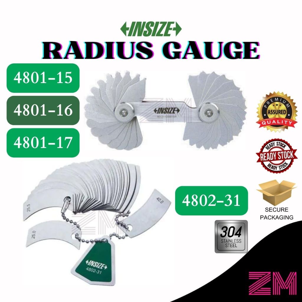 INSIZE Radius Gauge / Radius Gage Metric Engine Cylinder Range 2540mm 31 Leaves Shopee Malaysia