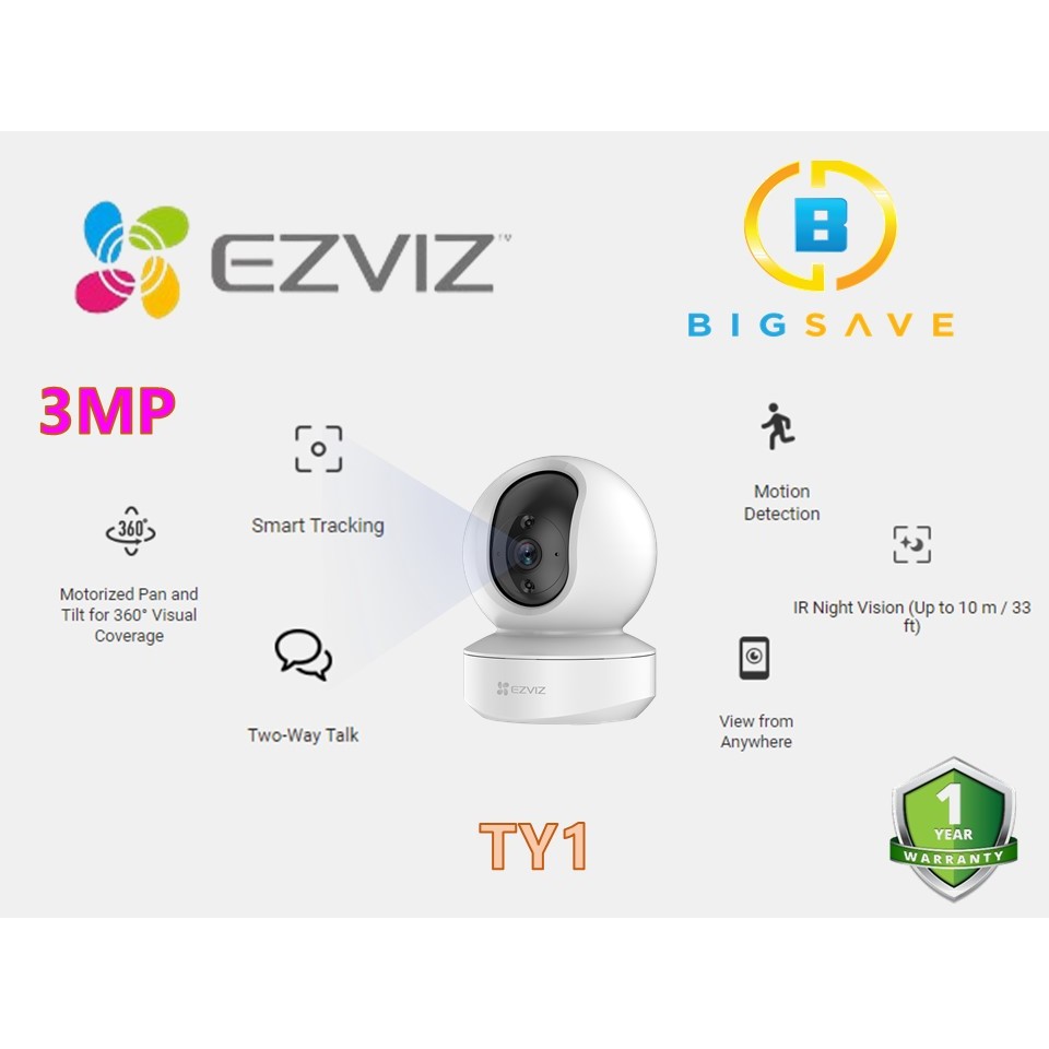 EZVIZ 3MP TY1 SMART WI-FI PAN & TILT WIRELESS SECURITY CAMERA IN 3MP ...