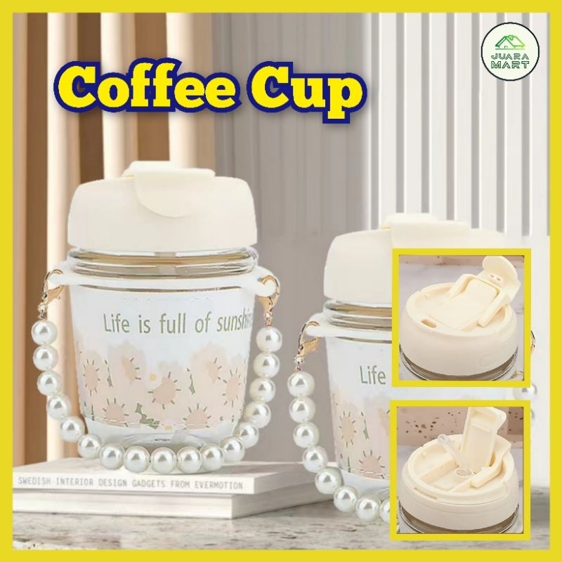 380ml NEW Pearl Carry Chain Drink Coffee Water Tea Cup Tumbler Glass