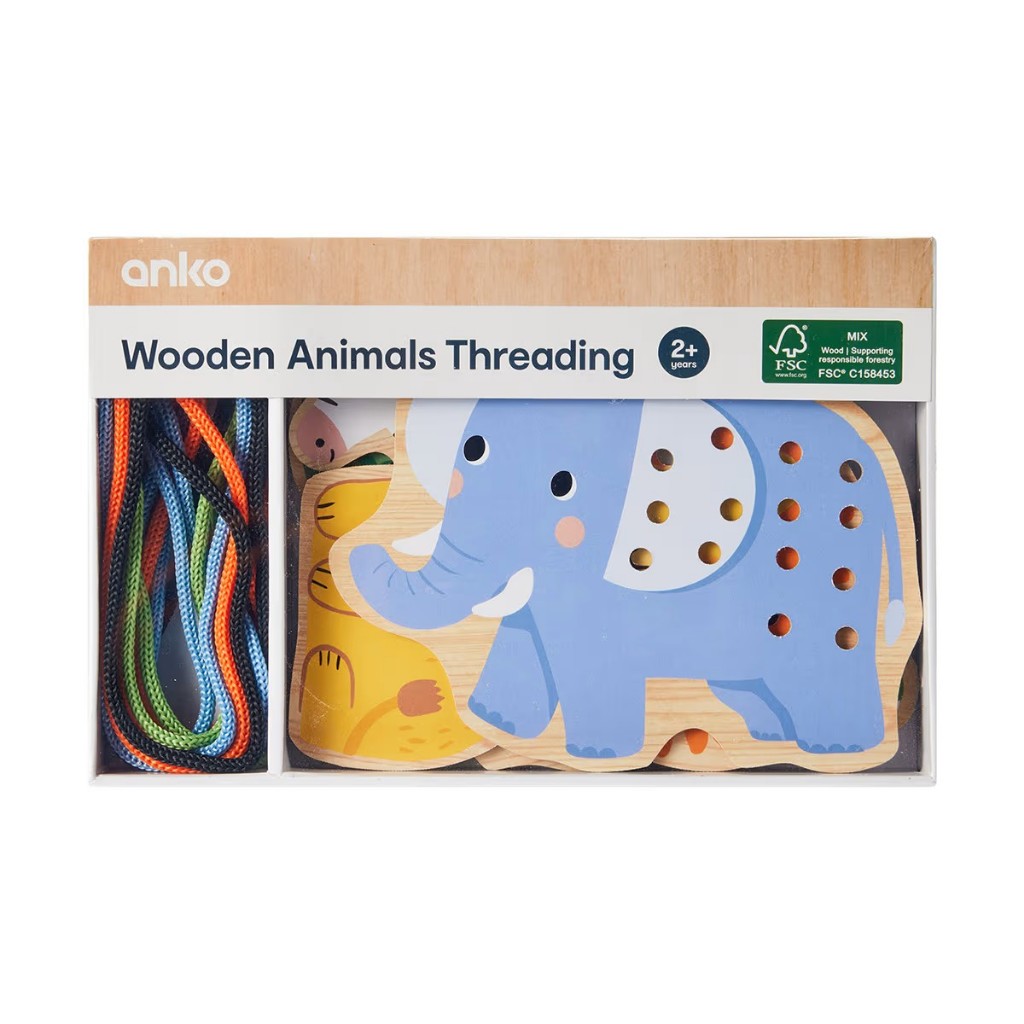 (Australia) Wooden Animals Threading Set Fine Motor Autism Toy