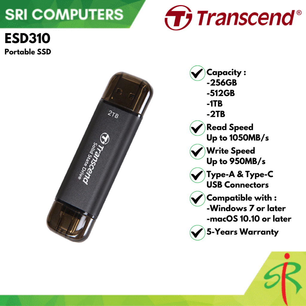 Transcend ESD310 Portable SSD [5-YEARS WARRANTY]