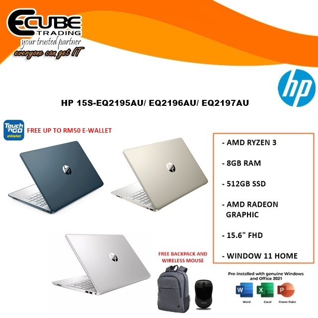 Hp Laptop 15s Eq2195aueq2196aueq2197au Ryzen3 5300u 8gb Ram 512gb Ssd 156 Fhd Win11 Ms 8011