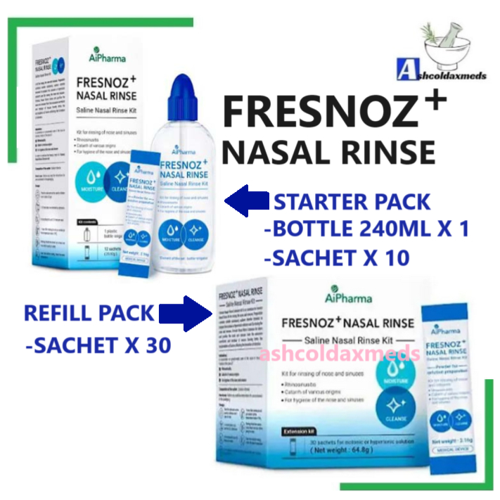 FRESNOZ NASAL RINSE (SALINE NASAL RINSE KIT) STARTER PACK/REFILL ...