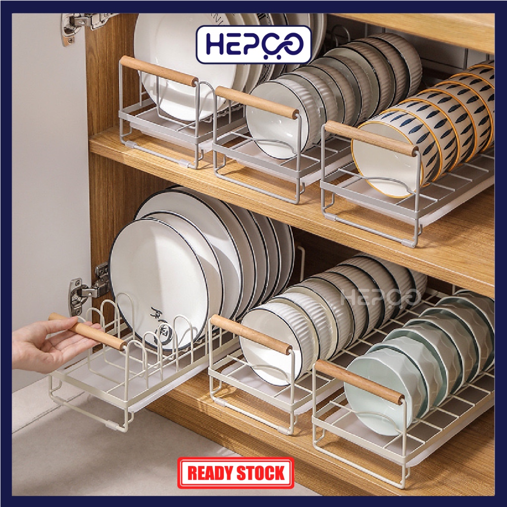Wooden handle Kitchen Plate Holders Organizer Dish Rack Storage Dying ...