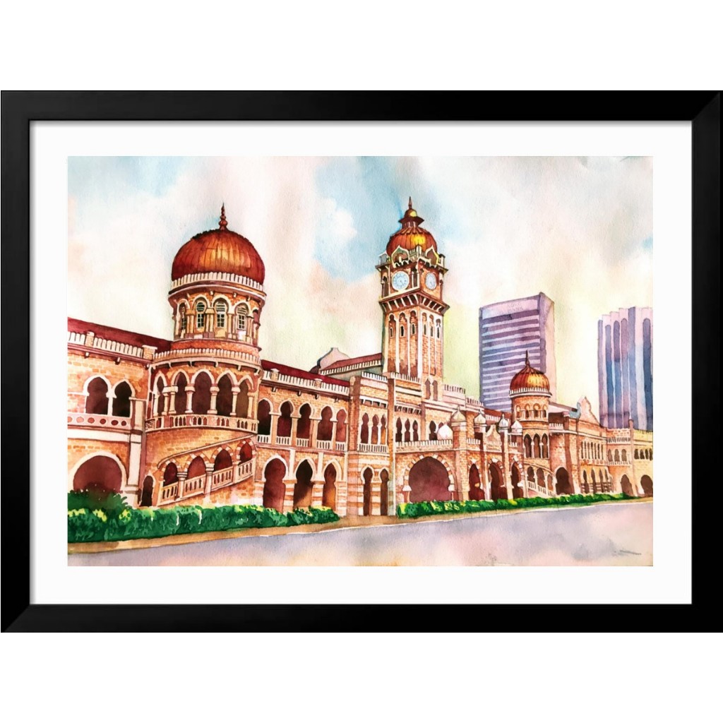Art Print Poster Watercolor Painting of Bangunan Sultan Abdul Samad (1 ...