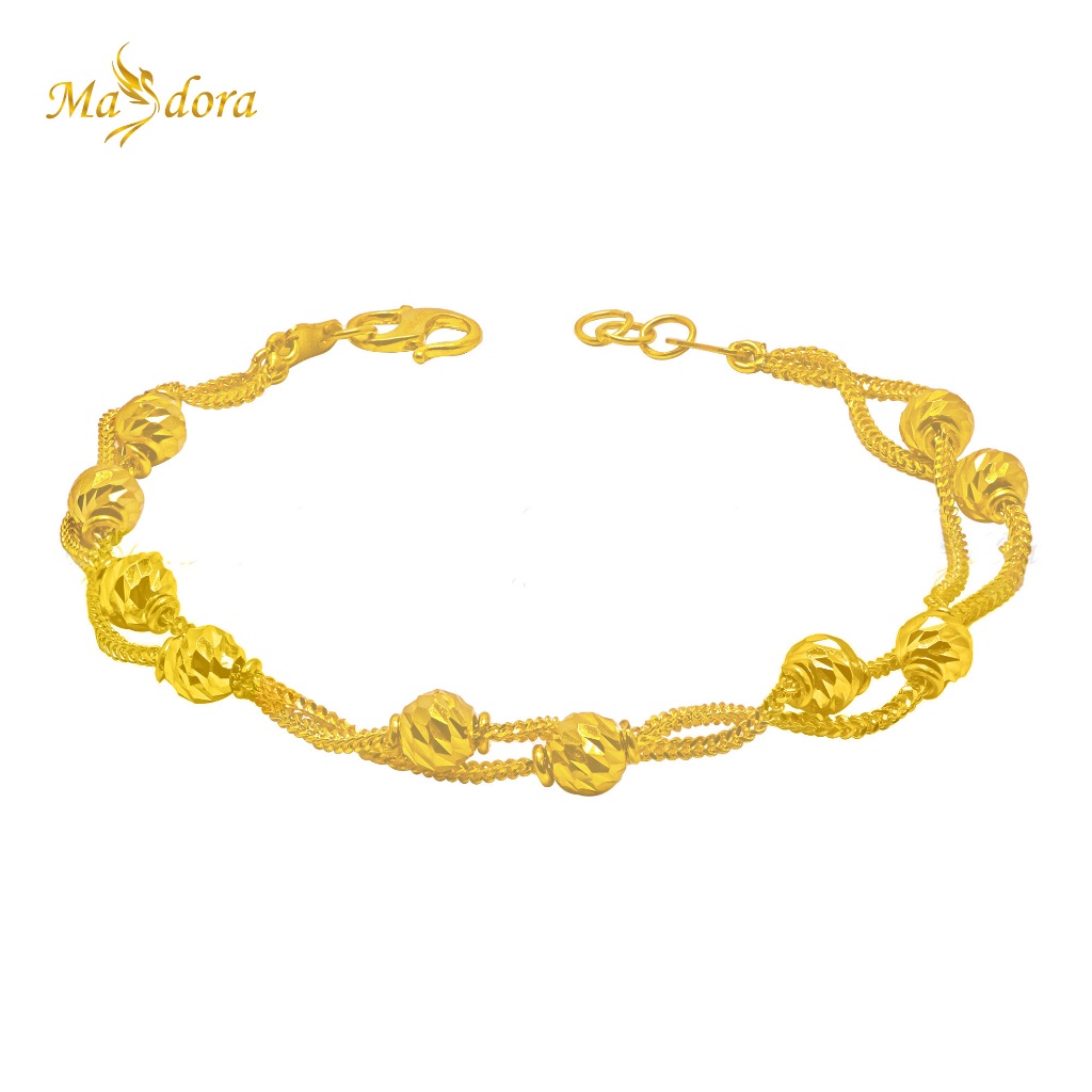 Masdora 916 Gold Bracelet Rantai Tangan Emas ~ Golden Beads Double