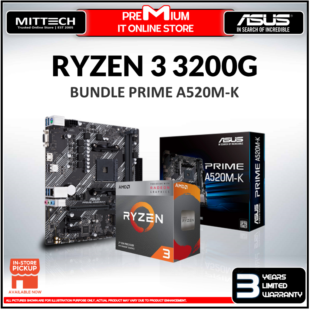 AMD Ryzen 3 3200G Desktop Processor + Asus Prime A520MK AM4
