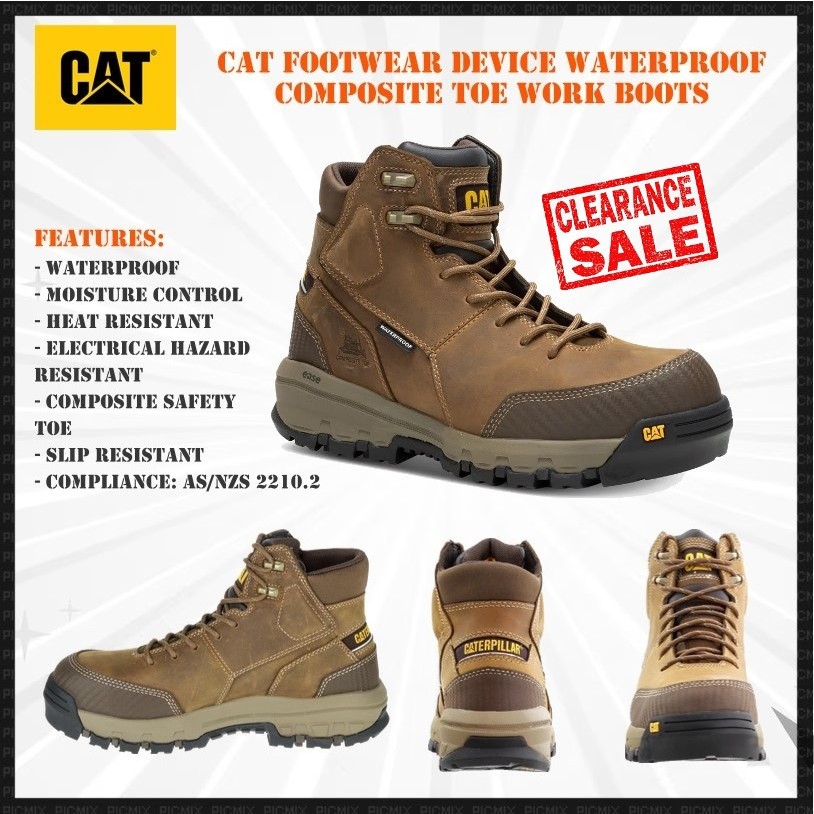 CAT FOOTWEAR CATERPILLAR DEVICE WATERPROOF COMPOSITE TOE WORK BOOTS, SAFETY TOE, SAFETY SHOE