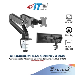 Brateck Bracket 17"-32" Dual Monitor Aluminum Gas Spring Arm Up To 8kg / Monitor Arm (LDT26-C024)