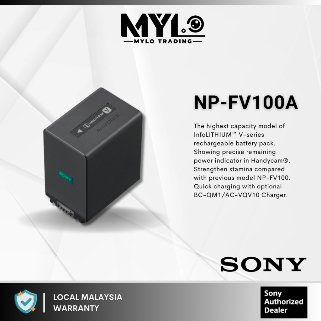 Sony NP-FV100A FV100A V-Series Rechargeable Battery Pack (3410mAh