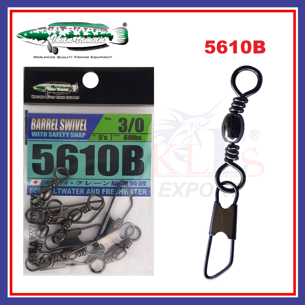 5-10PCS/pkt] 40lb - 60LB Ikan Toman Barrel Swivel With Safety Snap 5610B  Rolling Swivel Fishing Connector Saltwater