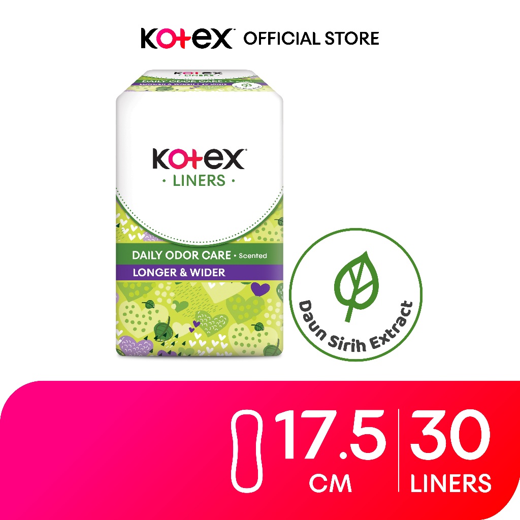 Kotex Panty Liners Longer & Wider Scented Daun Sirih (30 pcs) Shopee