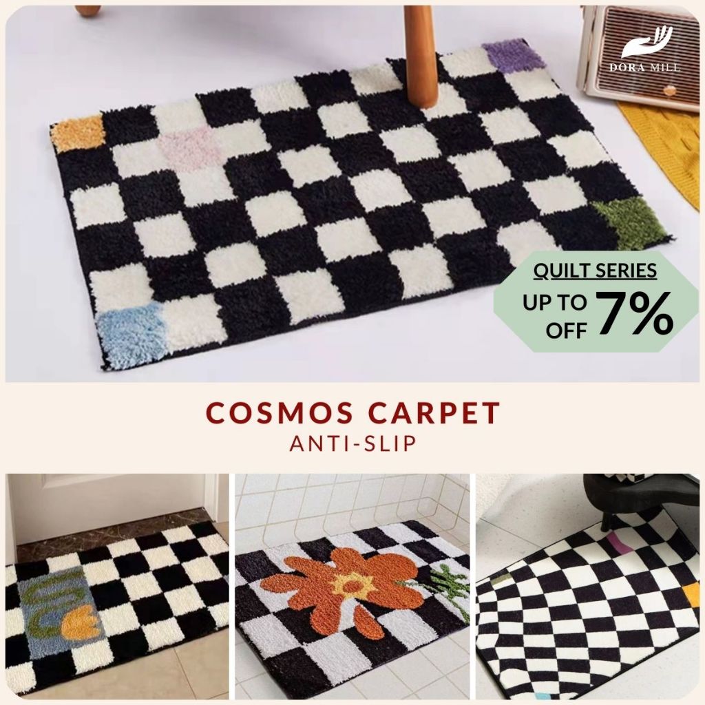 DORAMILL Minimalist Carpet Floor Mat Checkered Chess Board Grid Box