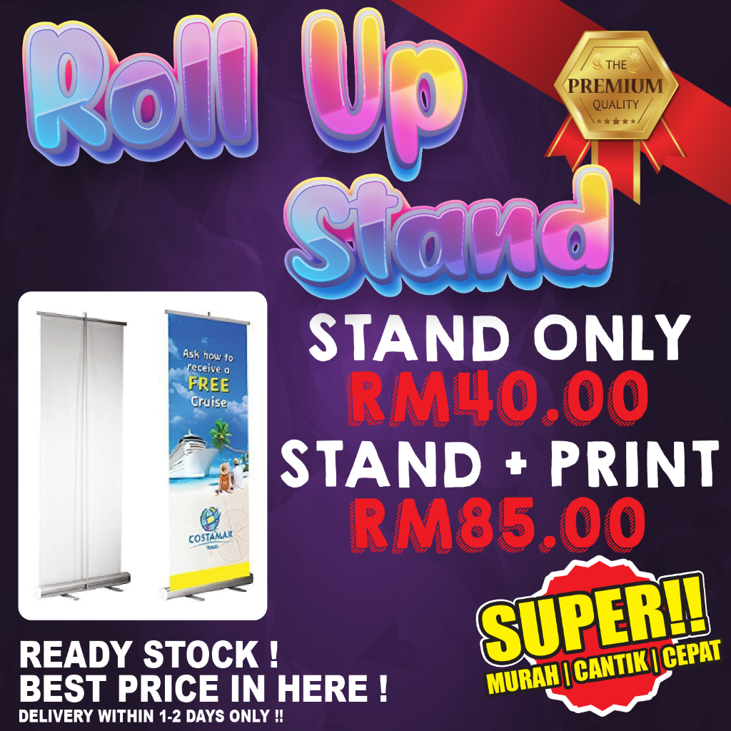 Roll Up Bunting Stand / Roll Up Stand with Printing (READY STOCK) Harga