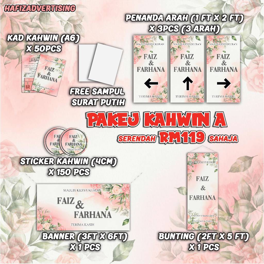 Kad Kahwin Saiz A6 Paling Murah Kad 50pcs Pakej Jimat Sampul Free