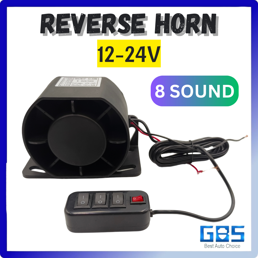 GBS CAR LED 8 Sound Reverse Horn 12-24V Siren Warning Alarm Safety ...
