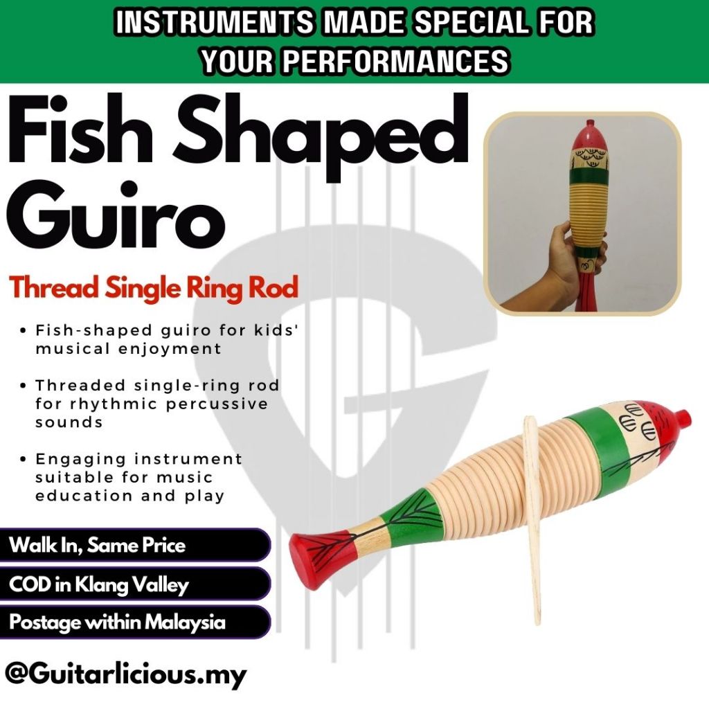 Fish Shaped Guiro Musical Percussion Instrument Thread Single Ring Rod ...