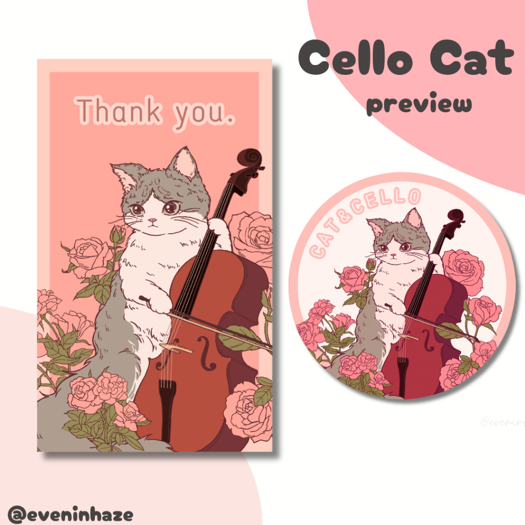 【B1F1】＜Cello Cat＞label stickers sealing stickers cute aesthetic ins die ...