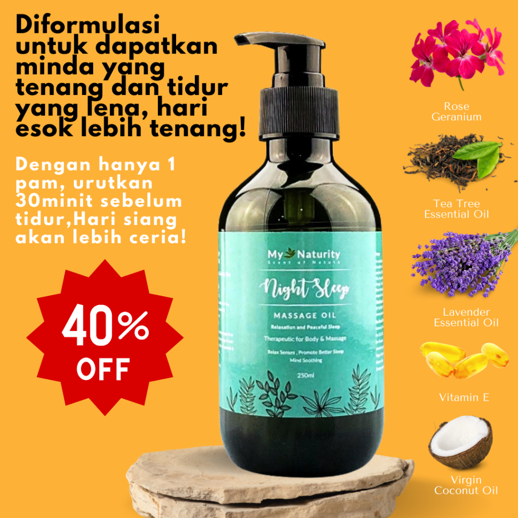 Mynaturity Aromatherapy Night Sleep Massage Body Oil Minyak Urut Aromaterapi Tidur Lena 8295