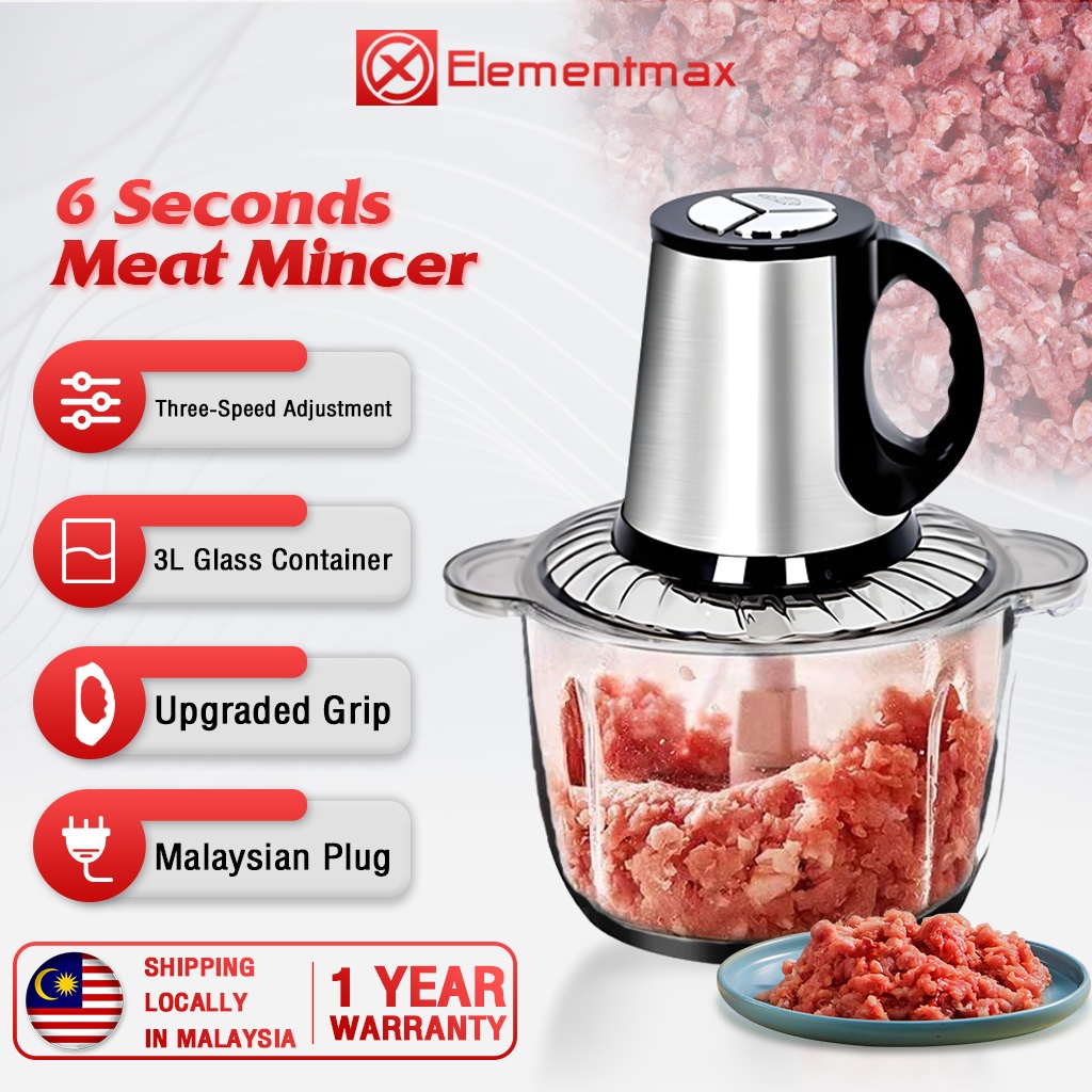 3 Speed Electric Meat Mincer 400W Power 3L Food Processor Glass Bowl