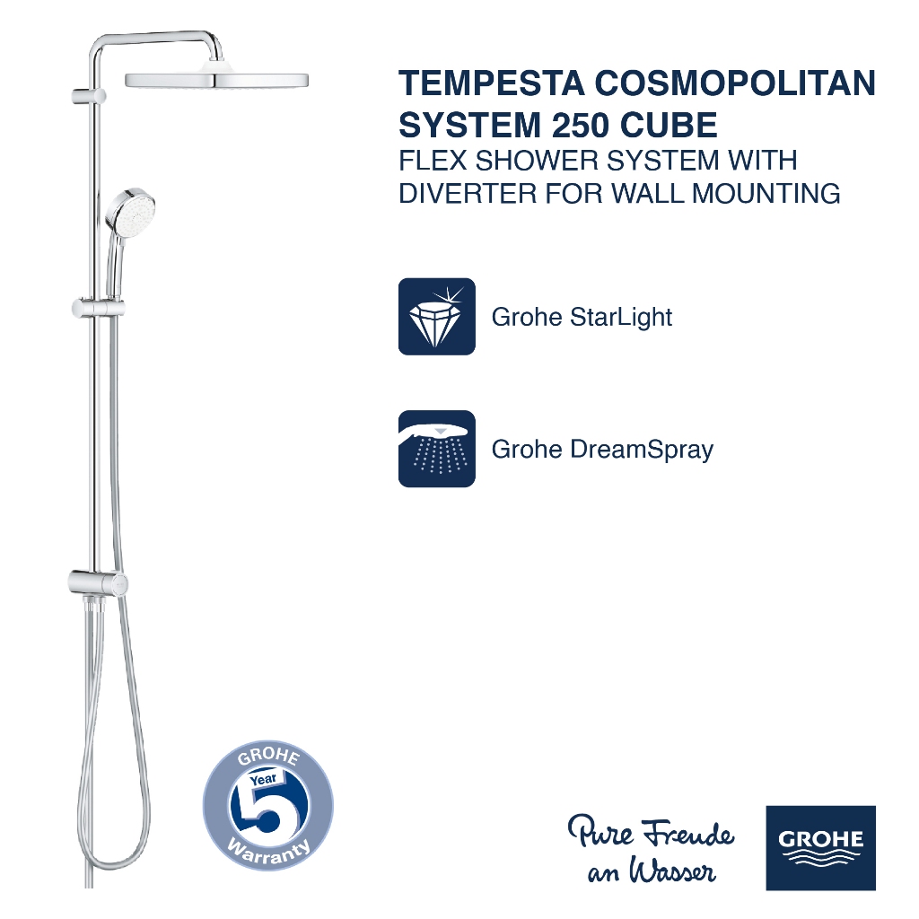 GROHE 26694000 TEMPESTA COSMOPOLITAN SYSTEM 250 CUBE Flex Shower System With Diverter Contact