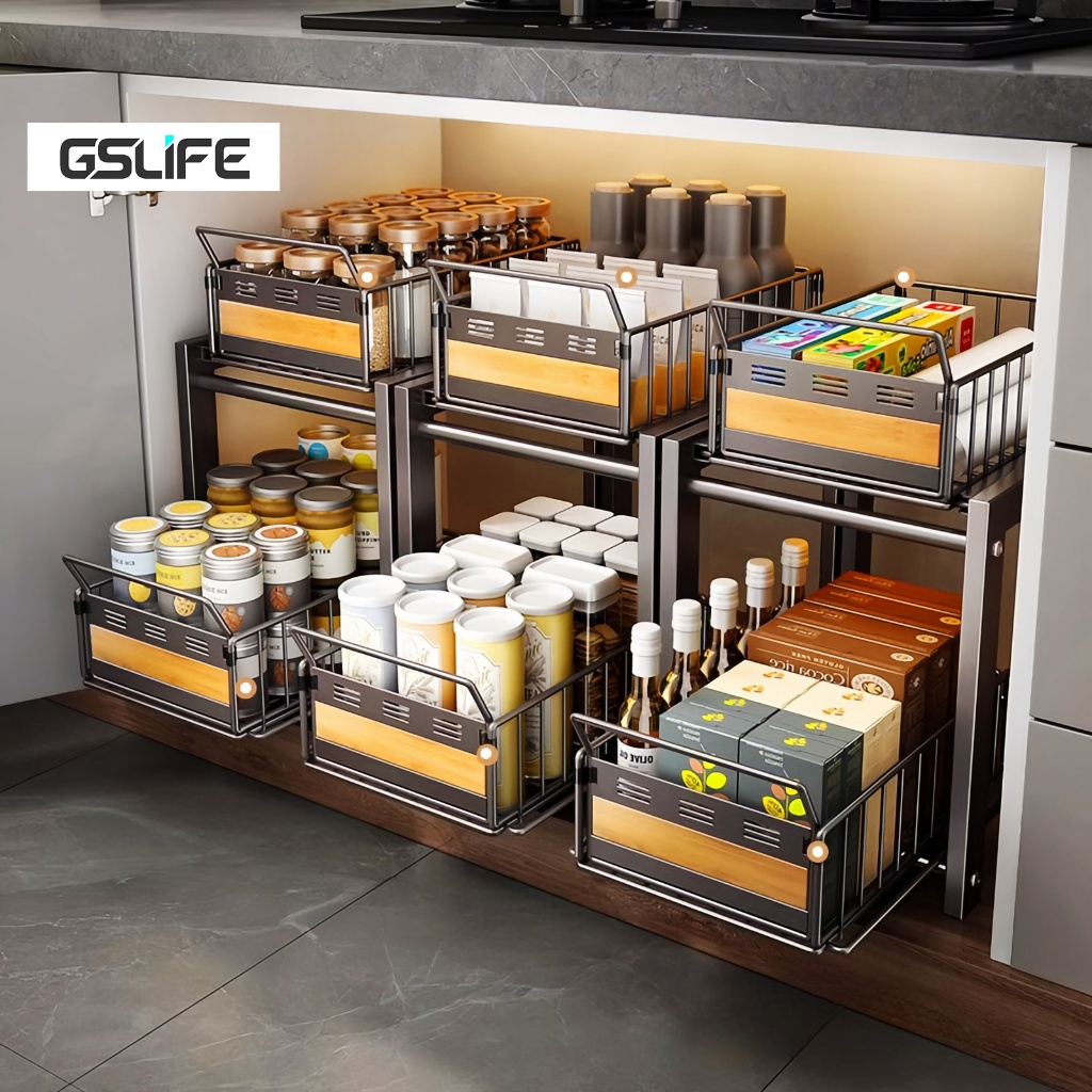 GSlife⭐Under Sink Organizer⭐Kitchen Pull Out Basket Pull Out Drawer ...