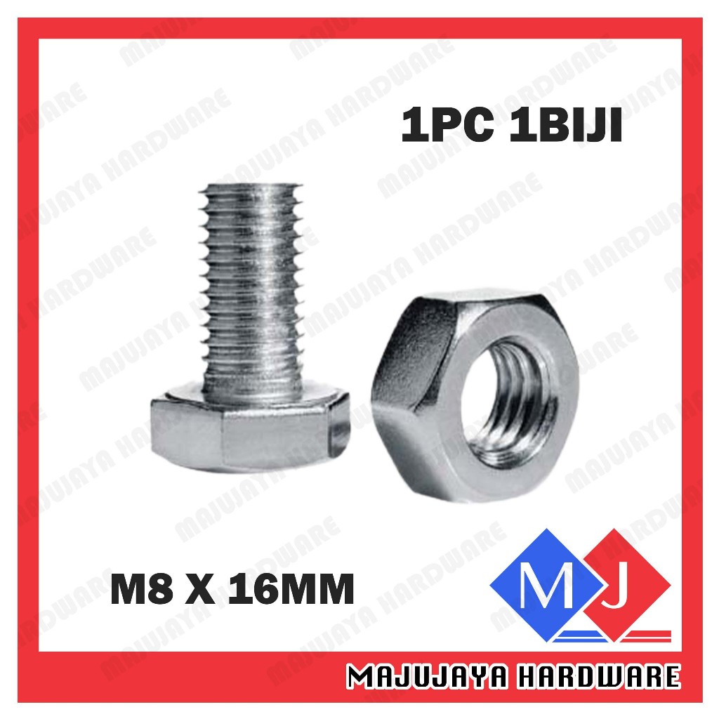 1PC* Skru Rak Besi Lubang (M8 x 16mm) Hexagon Screw Bolts and Nuts for ...