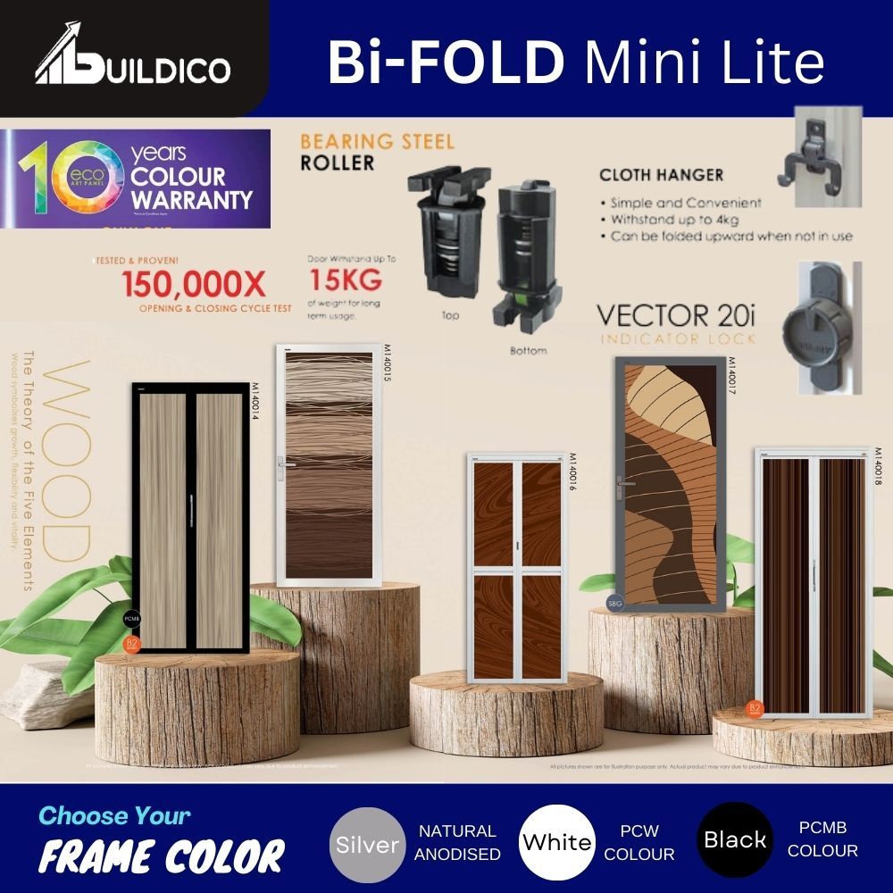 【Promo】Vitally Wood Bifold Door Toilet Aluminum Folding Toilet Door