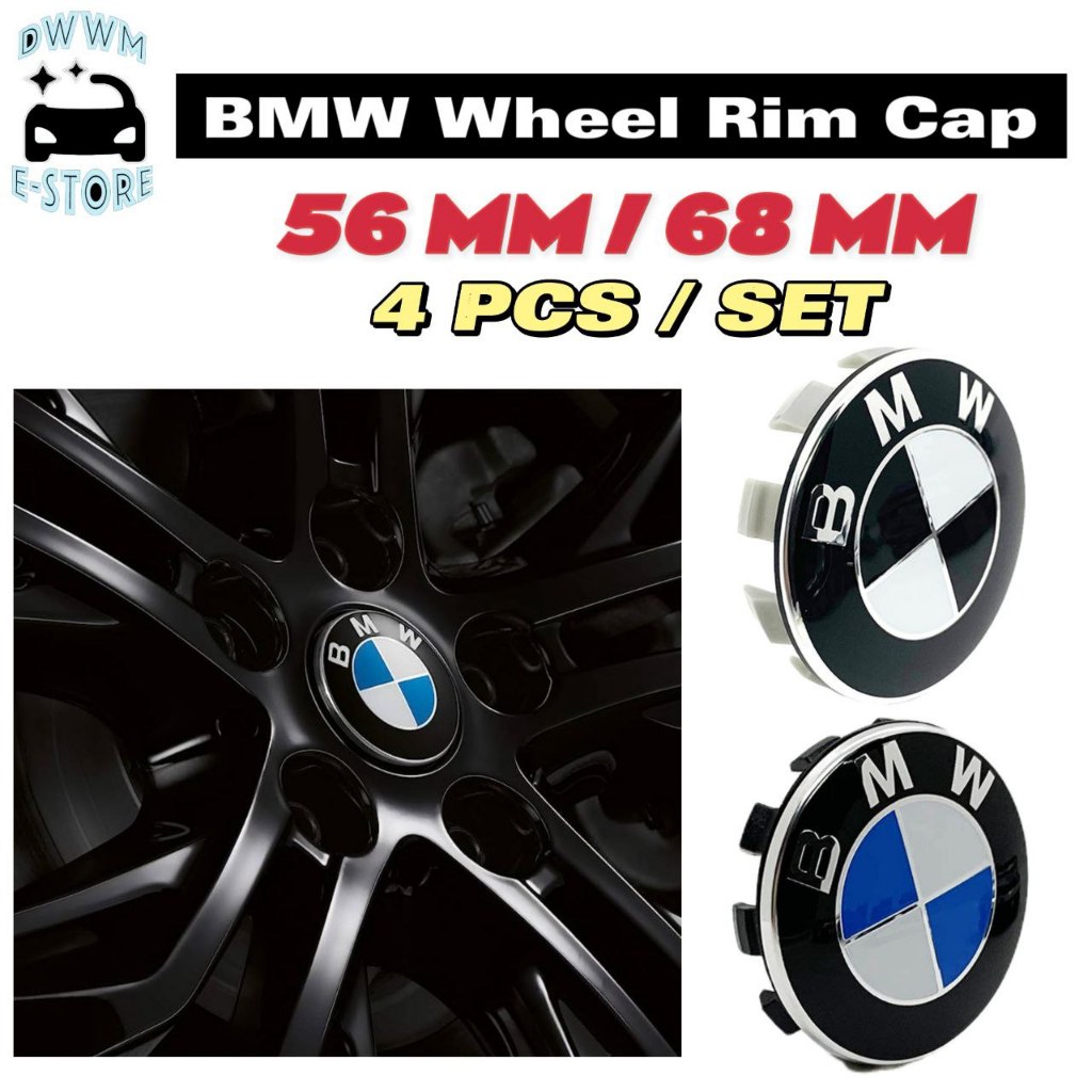 thumbnail interactive-video image 1 of Set Of 4 BMW 68MM Wheel Center Caps – Black/White Logo Badge Emblem, OEM 36136783536 1 of 3