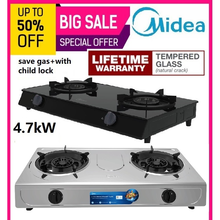 Midea Premium Gas Cooker Stove MGS T211G MGS T211S Glass Stainless