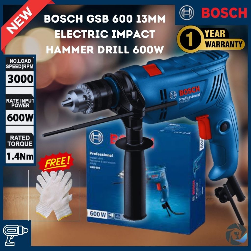 Bosch GSB 600 13MM Electric Impact Hammer Drill 600W 1 YEAR WARRANTY NEW ARRIVAL Shopee Malaysia