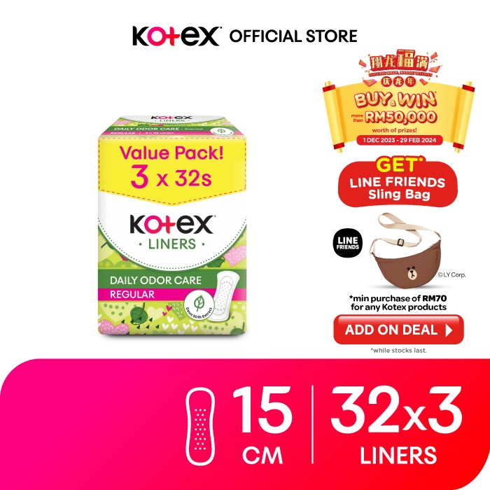 Kotex Panty Liners Regular Daun Sirih Scented (32's x 3 Packs) Shopee Malaysia