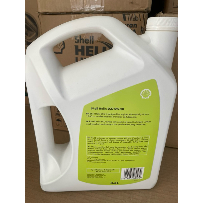Original Shell Helix Eco 0W20 Engine Oil Fully Synthetic 3.5Liter ...