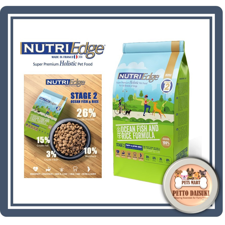 NUTRIEDGE Stage 2 Puppy Active Adult Dog Food Ocean Fish Rice Formula 3kg Holistic Pet Food