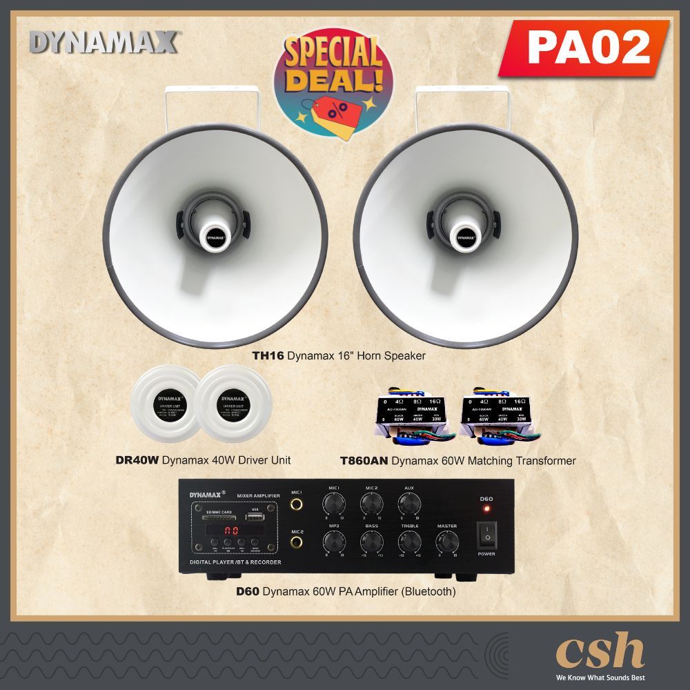PA System For Surau/ Masjid Package DYNAMAX D60 60W PA Amplifier, 16